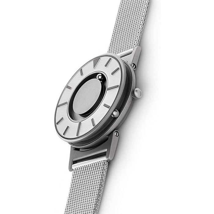 Large Eone Timepiece Eone Timepieces Unisex Bradley Silver Dial Band Mesh Compass Iris Stee ...