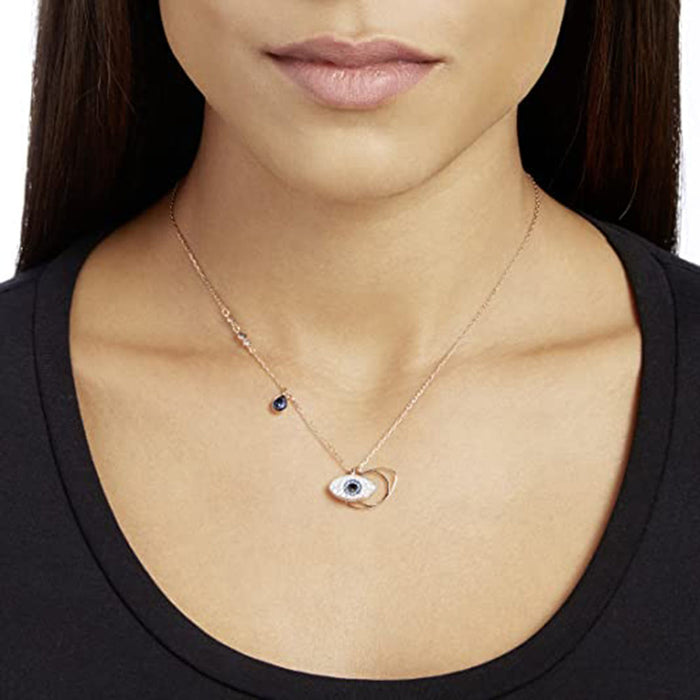 Swarovski Women's Blue Crystal Mixed Metal Finish Symbolic Evil Eye Pendant Necklace - SV-5172560