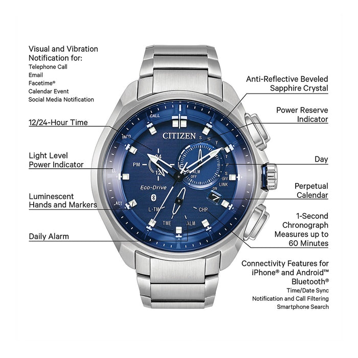 Citizen Mens Eco-Drive Proximity Pryzm Blue Dial Silver Stainless Steel Strap Watch - BZ1021-54L