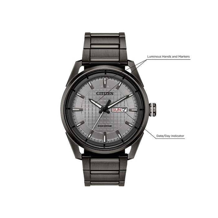 Citizen CTO - Check This Out Eco-Drive Mens Black Stainless Steel Band Grey Quartz Dial Watch - AW0087-58H