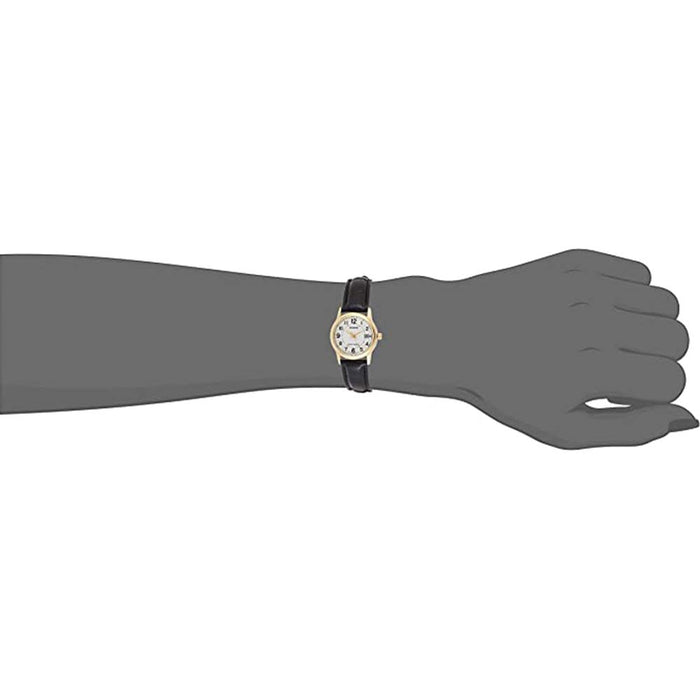 Casio Women's White Dial Black Leather Band Quartz Watch - LTP-V002GL-7BUDF