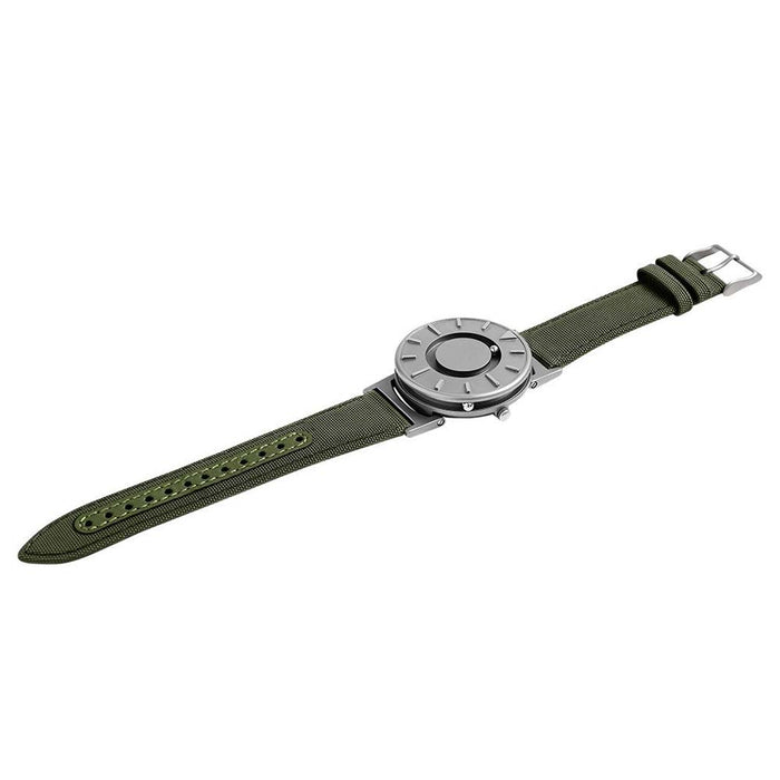Eone Bradley Classic Mens Titanium Case Green Canvas Strap Silver Watch - BR-C-GREEN