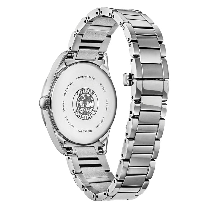 Citizen Womens Eco-Drive Arezzo Diamond Accent Mother-of-Pearl Dial Silver-Tone Bracelet Watch - EM0880-54D