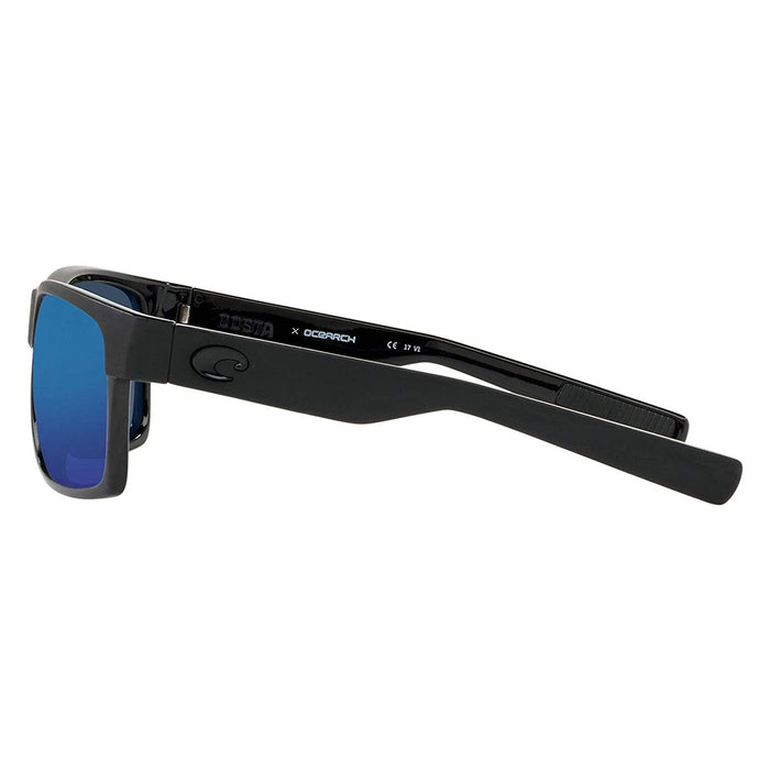 Costa Del Mar Mens Half Moon Shiny Black/Matte Black Frame Grey Blue Mirror Polarized 580p Lens Sunglasses - HFM155OBMP