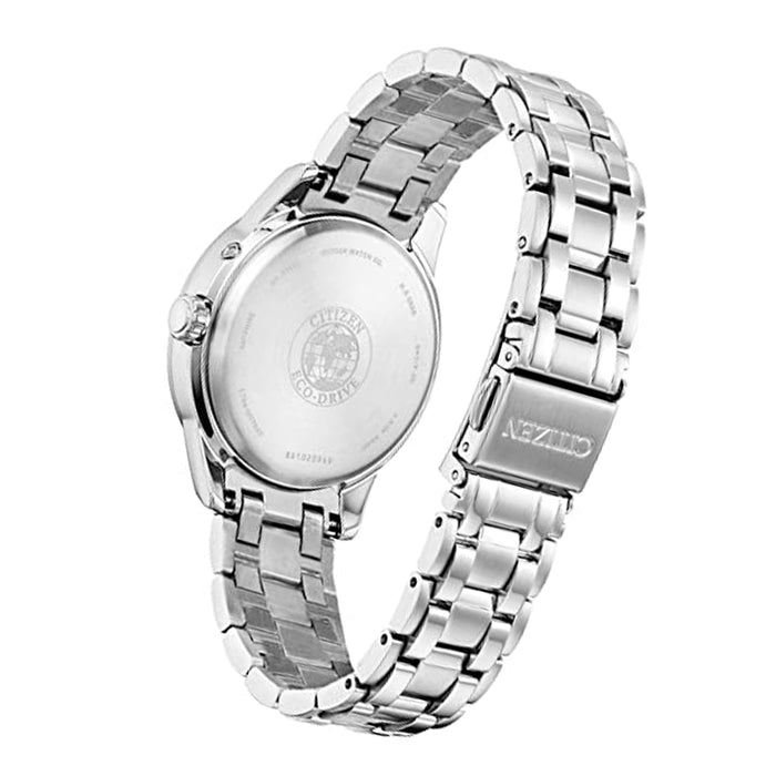 Citizen Womens Eco-Drive World Time Silver Stainless Steel Bracelet White Mother-of-Pearl Dial Analog Watch - EW2550-55D