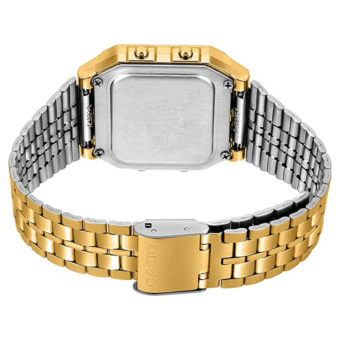 Casio Unisex Black Dial Gold Stainless Steel Band Digital World Time Quartz Watch - A500WGA-9DF