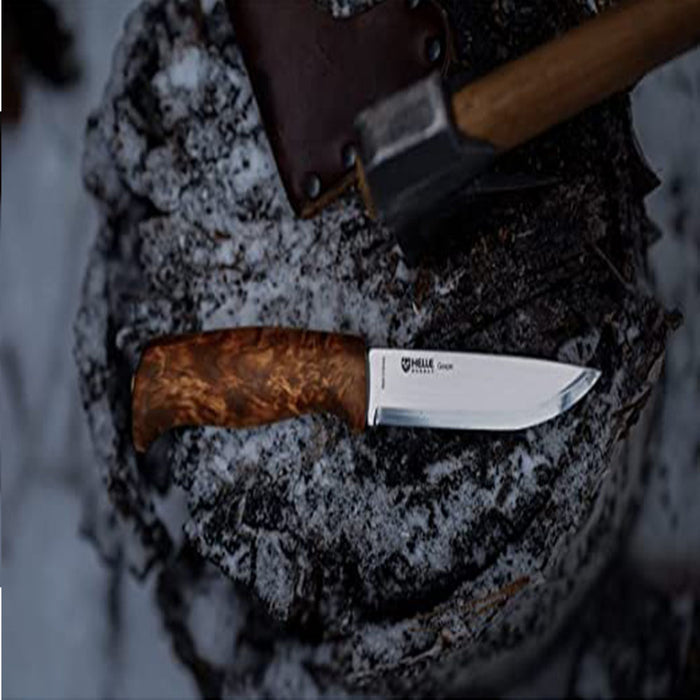 HELLE Curly Birch Wood Handles Gaupe 12C27 Stainless Steel Blade Traditional Field Fixed Knives - HELLE1310