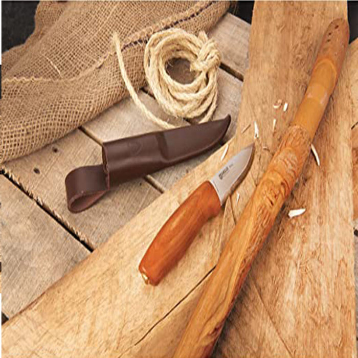 HELLE Beech Wood Handles Triple Laminate Steel Plain Blade Skog Carving Fixed Knives - HELLE83