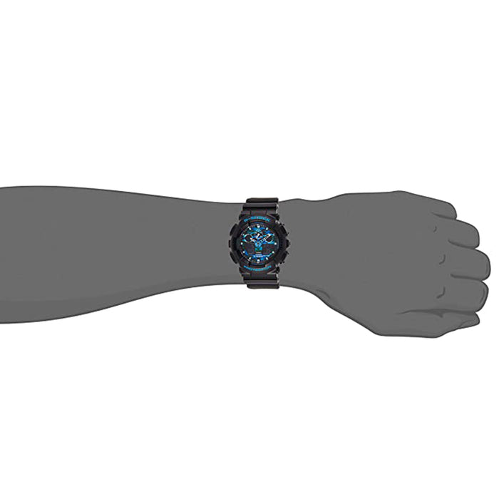 Casio Mens G-Shock Graphic Blue Dial Black Band Resin Quartz Watch - GA100CB-1