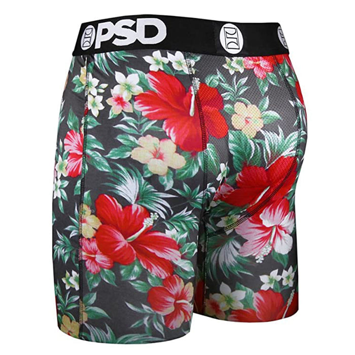 PSD Mens Hawaiian Flowers Allover Print Boxer Briefs Underwear - E21810085-BLK-M