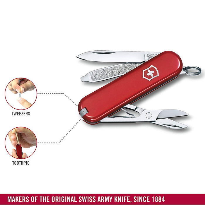 Victorinox Red Handle Stainless Steel Blade Classic Swiss Pocket Knife - 0.6223.B1