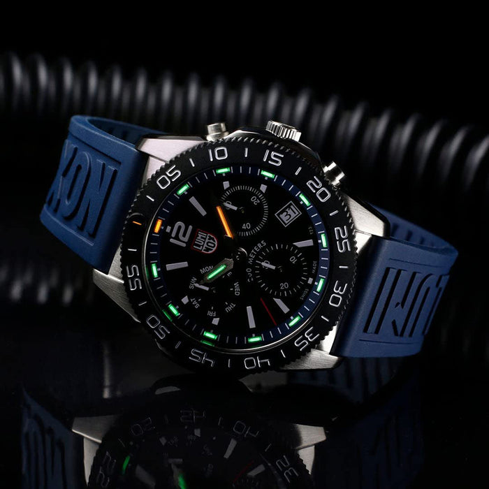 Luminox Men's Black Dial Blue Rubber Band Pacific Diver Chronograph Japanese Quartz Watch - XS.3143(2)