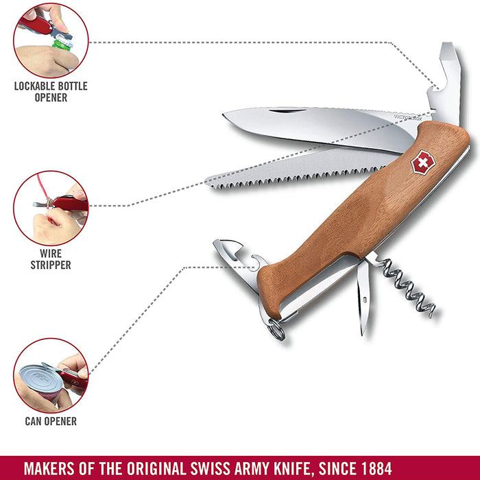 Victorinox Brown Walnut Handle Stainless Steel Blade Swiss Army Pocket Folding Knife - 0.9561.63