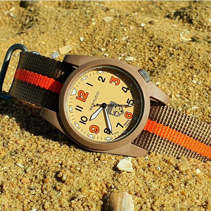 Bertucci Gamekeeper Unisex Coyote / Blaze Stripe Nylon Band Sand Quartz Dial Watch - 13376