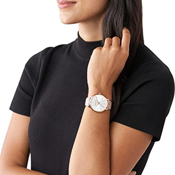 Michael Kors Womens White Dial Pink Plastic Band Quartz Watch - MK2859