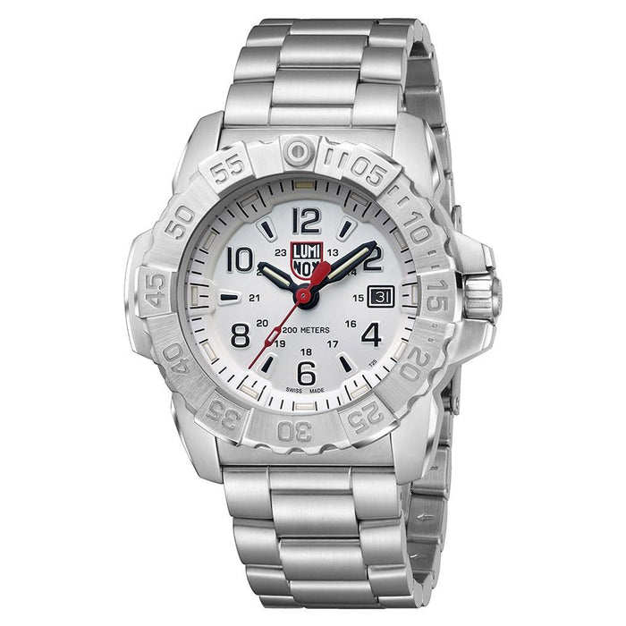 Luminox Men's Navy Seal Steel 3250 Series Stainless Steel Bracelet White Analog Dial Quartz Watch - XS.3258.L