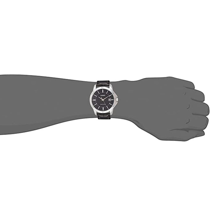 Casio Mens Black Dial Band Date Genuine Leather Quartz Watch - MTP-V004L-1AUDF