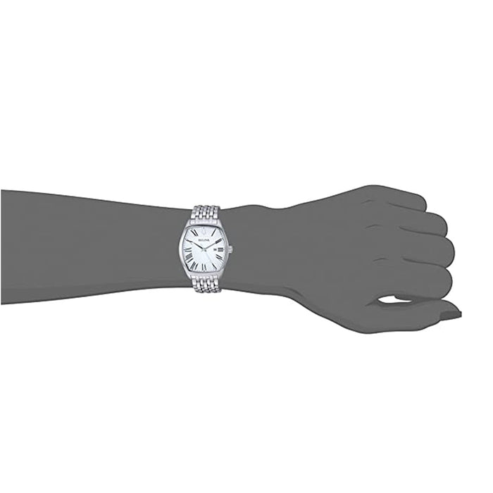 Bulova Womens Classic Ambassador White Dial Silver Stainless Steel Strap Watch - 96M145