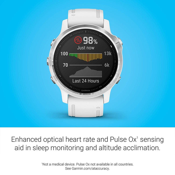 Garmin fenix 6S White Silicone Band Black Digital Dial Multisport GPS Smart Watch - 010-02159-00