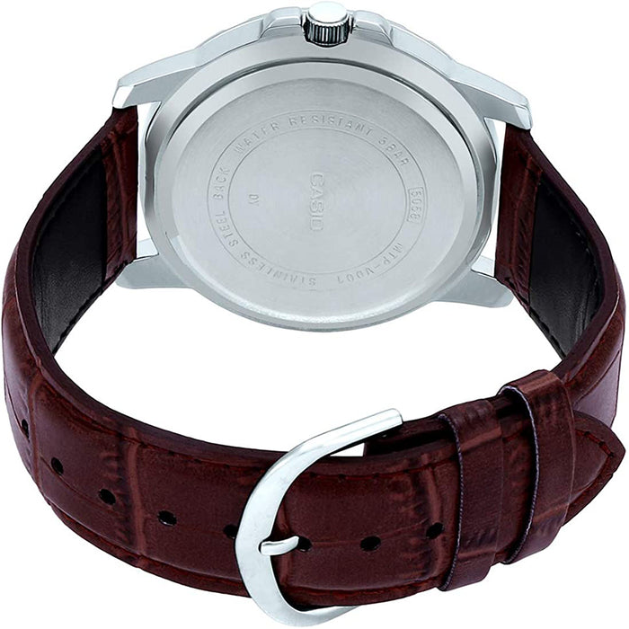 Casio Mens Enticer Brown Leather Strap Black Dial Casual Analog Sporty Watch - MTP-VD01L-1BVUDF
