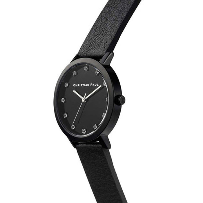 Christian Paul Unisex Stainless Steel Black Leather Band Black Dial Round Watch - SWL-01