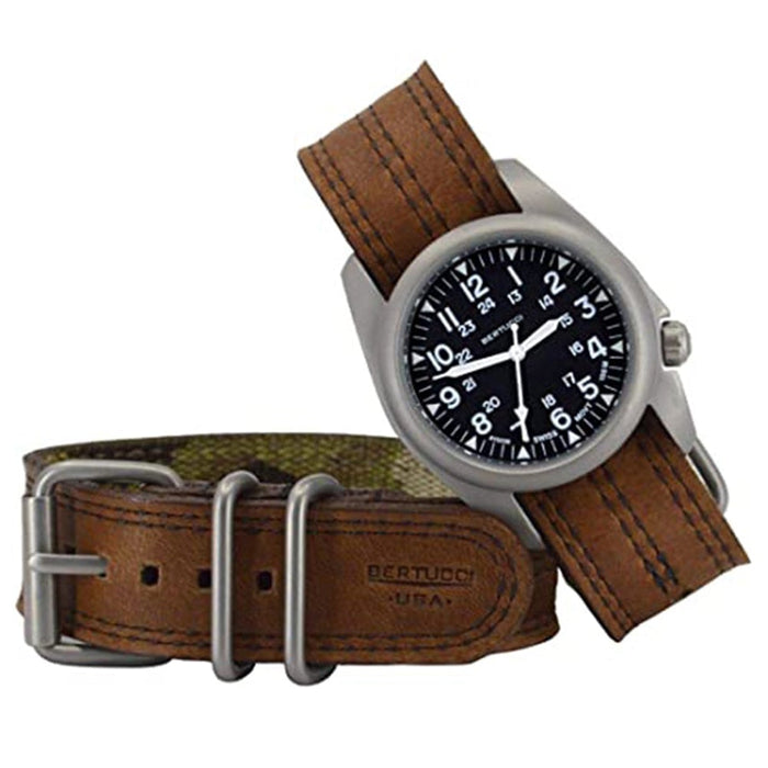 BERTUCCI Mens Brown Leather Band Pantera Six Quartz Wrist Watch - 11508