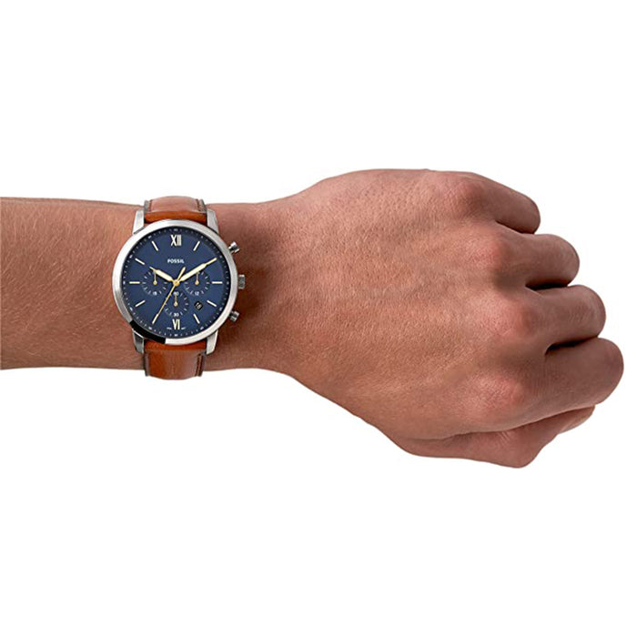 Fossil Men's Blue Dial Brwon Leather Band Chronograph Quartz Watch - FS5453