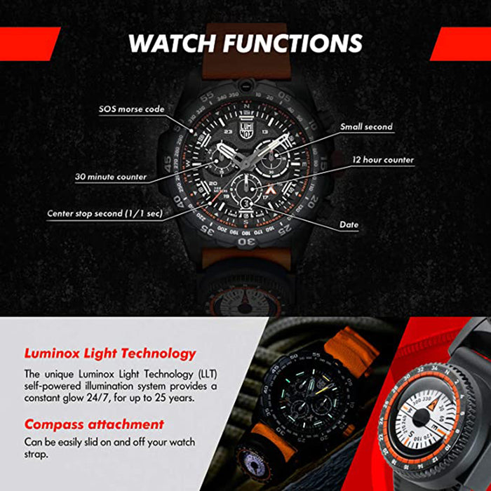 Luminox Mens Black Dial Orange Rubber Band Swiss Quartz Watch - XB.3749