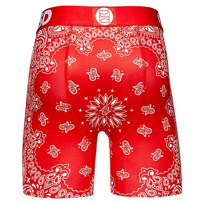 PSD Mens Stretch Wide Band Boxer Brief Red Bandana Print Breathable Underwear