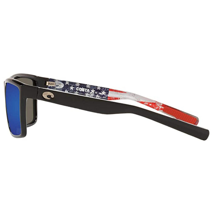 Costa Del Mar Mens Rinconcito Rectangular Shiny Usa Black Blue Mirrored Polarized Sunglasses - RIC401OBMGLP
