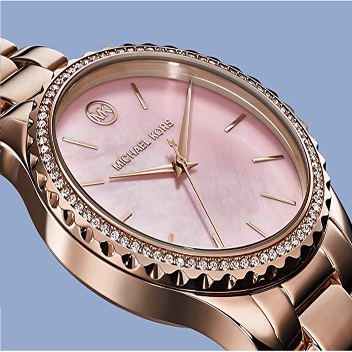 Michael Kors Womens Pink Dial Stainless Steel Band Quartz Watch - MK6848