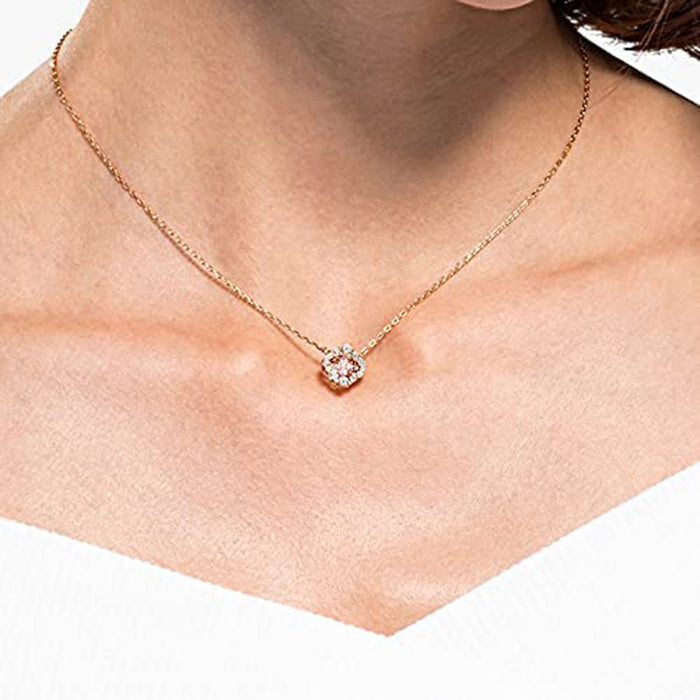 Swarovski Women's Pink and White Crystals Rose-Gold Tone Plated Chain Sparkling Dance Clover Pendant Necklace - 5514488