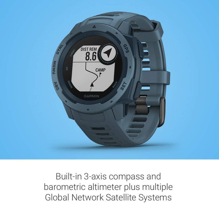Garmin Instinct Lakeside Blue Band Multi-Sport Multi-Sensor Dial Rugged Outdoor Smart Watch - 010-02064-04