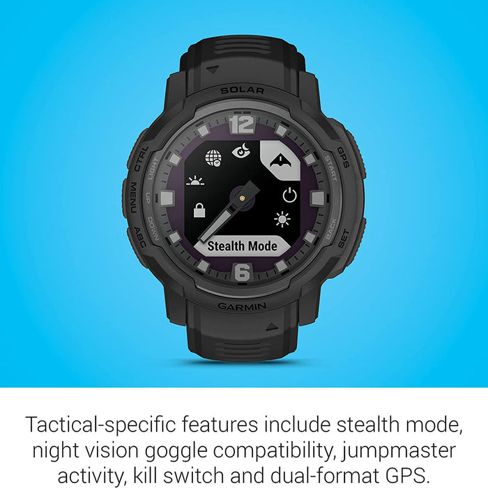 Garmin Instinct Crossover Black Tactical Edition Solar Charging Capabilities Analog Hands and Digital Display Rugged Hybrid Smartwatch - 010-02730-10