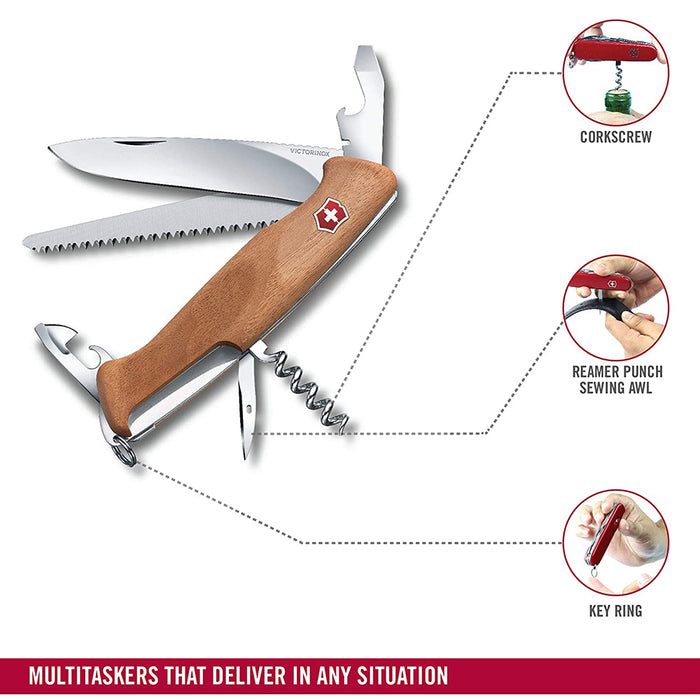 Victorinox Brown Walnut Handle Stainless Steel Blade Swiss Army Pocket Folding Knife - 0.9561.63