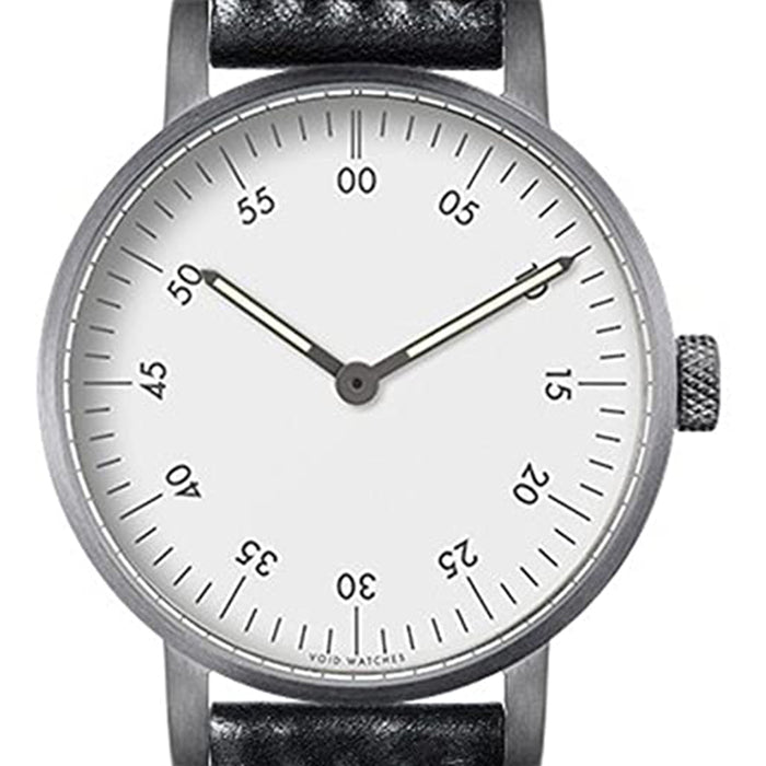 Void Unisex Stainless Steel Case and Black Leather Strap White Dial Silver Watch - V03B-BR/TB/WH