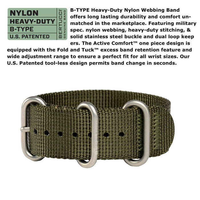 Bertucci Mens A-2T Vintage Analog Titanium Watch - Green Nylon Strap - Black Dial - 12075