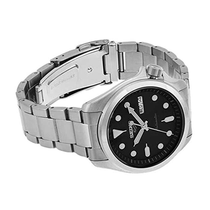 Seiko Men's Black Dial Silver Stainless Steel Band Automatic Watch - SRPE51