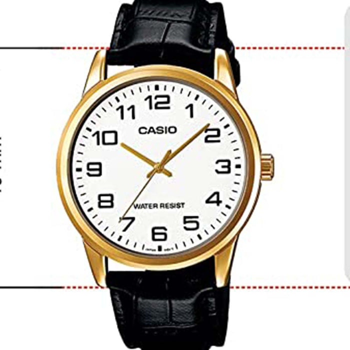 Casio Men's White Dial Black Leather Band Japanese Quartz Watch - MTP-V001GL-7BUDF