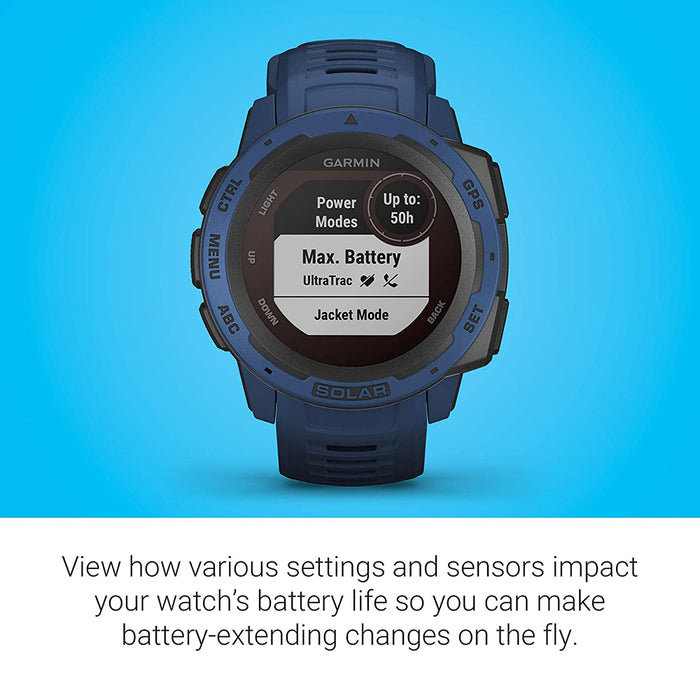 Garmin Instinct Tidal Blue Silicone Band Digital Dial Solar GPS Smart Watch - 010-02293-11