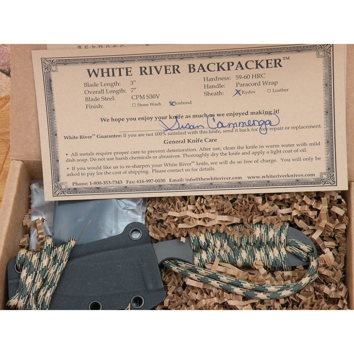 WHITE RIVER Desert Camo Paracord Handle Backpacker Black Ionbond Coated Blade Knife - WRBR-PCA-CBI