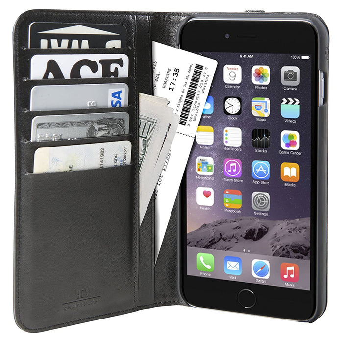 HEX Unisex iPhone 6 Plus Black Leather Icon Wallet - HX1835-BLCK