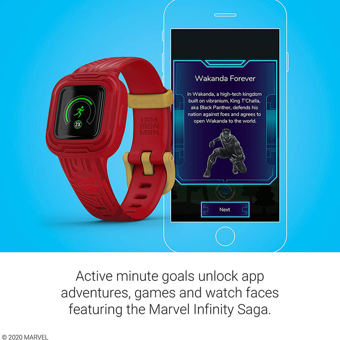 Garmin vivofit jr. 3 Marvel Iron Man Swim-Friendly Activity Unlocks Adventure Kids Fitness Tracker - 010-02441-31