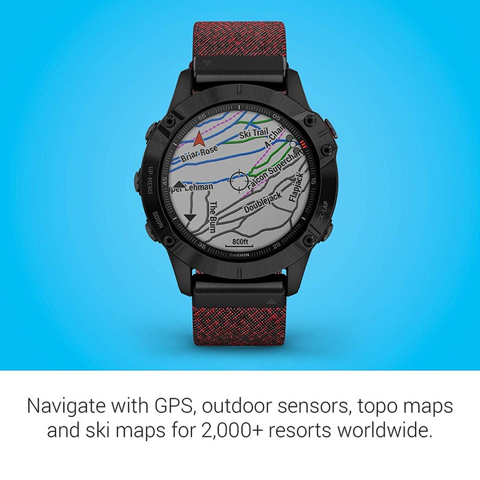Garmin fenix 6 Sapphire Red Nylon Band Black Digital Dial Multisport GPS Smart Watch - 010-02158-16