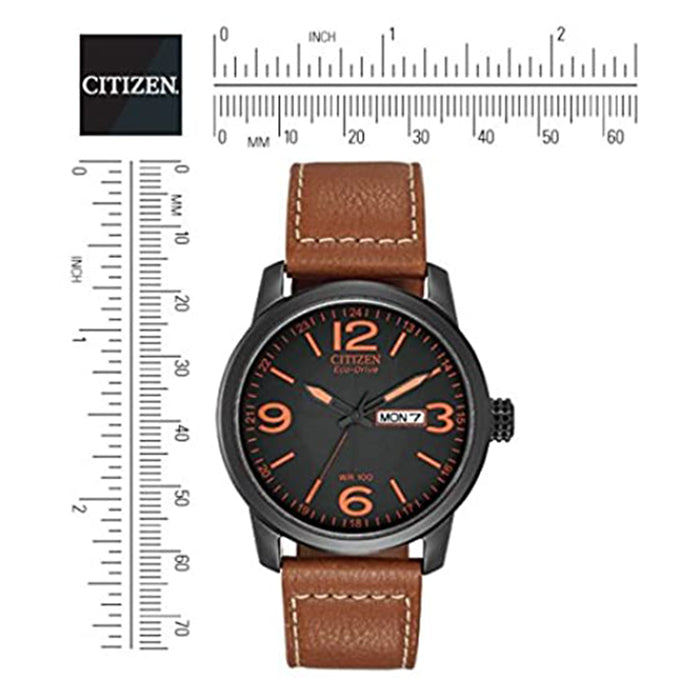 Citizen Men's Black Dial Brown Band Faux Leather Japanese Quartz Watch - BM8475-26E
