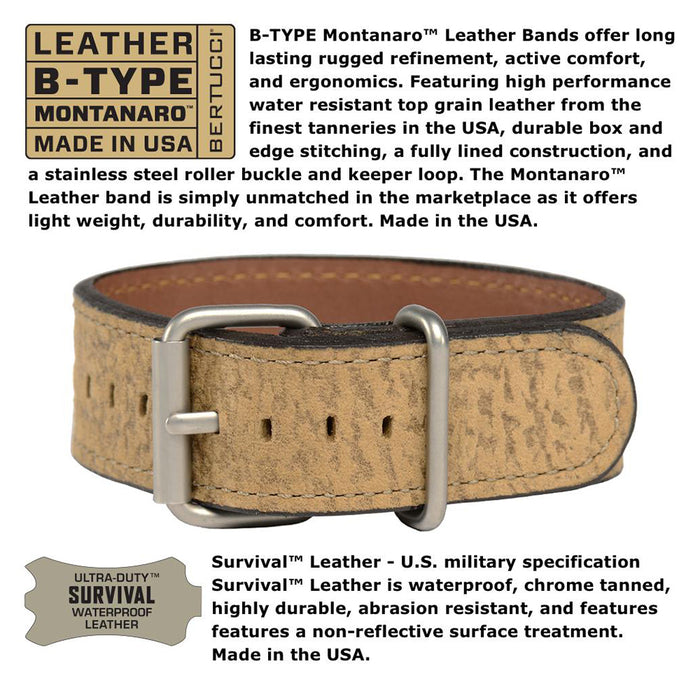 Bertucci Gamekeeper Unisex Coyote Survival Leather Band Black / Khaki Quartz Dial Watch - 13381