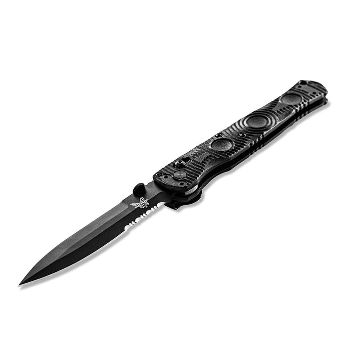 Benchmade Greg Thompson SOCP Folding D2 Black Cerakote Spear Point Combo Blade Black CF-Elite Handle Knife - BM-391SBK