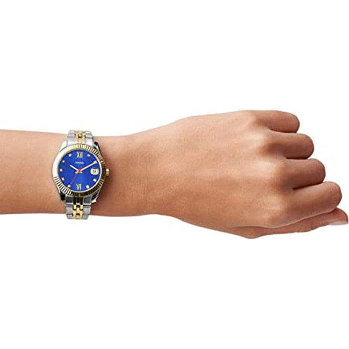 Fossil Womens Blue Dial Silver-Gold Band Stainless Steel Quartz Watch - ES4899