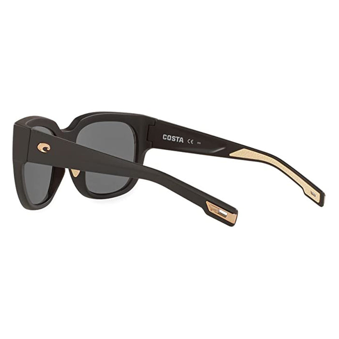 Costa Del Mar Womens Matte Black Frame Grey Silver Mirrored Lens Polarized Square Sunglasses - WTR11OSGGLP