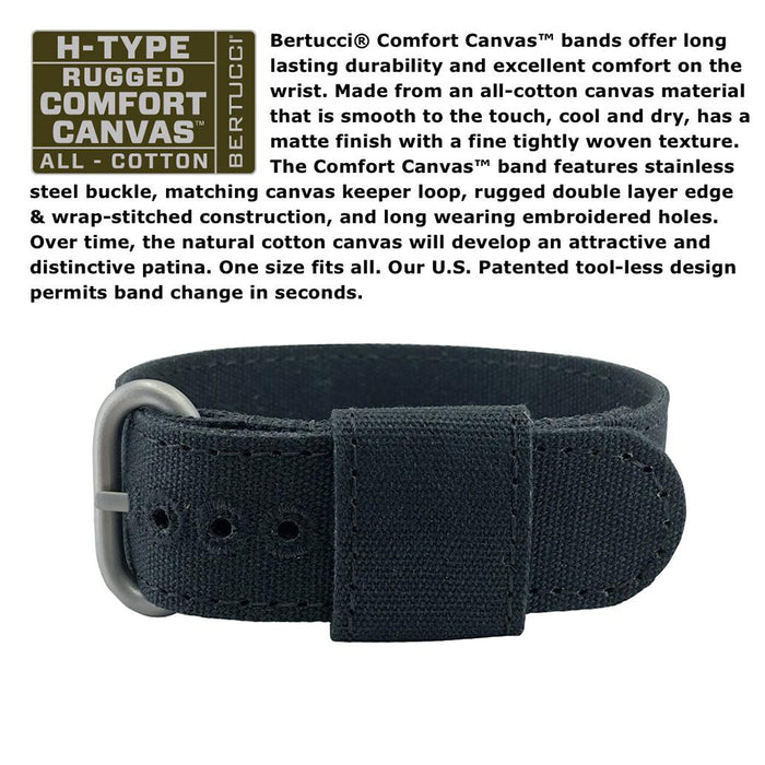 Bertucci Mens DX3 Black Comfort Canvas Band White Analog Dial Quartz Watch - 11095